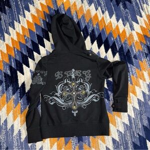 Vintage BCBG Maxazria cross black rhinestone Y2K jacket full zip small